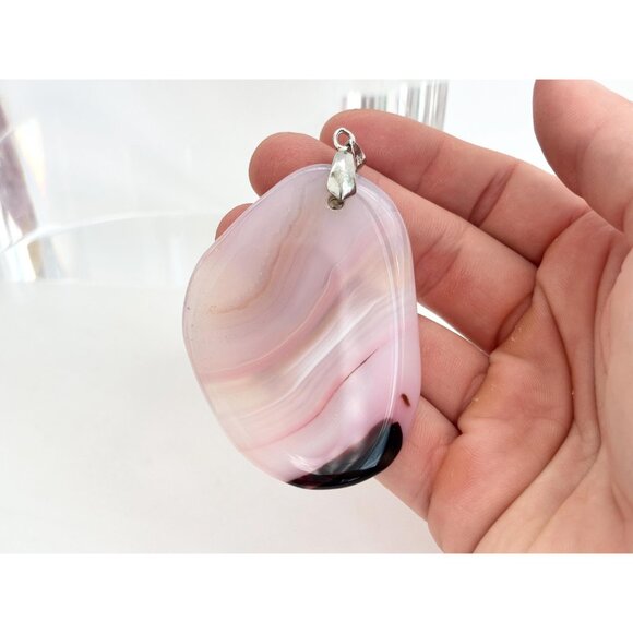 Apricot Polished Banded Agate Crystal Free-Form Sterling Silver Vintage Pendant - Picture 12 of 12